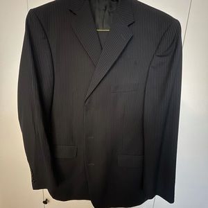 Navy pinstripe 3 button suit. Rountree & York.